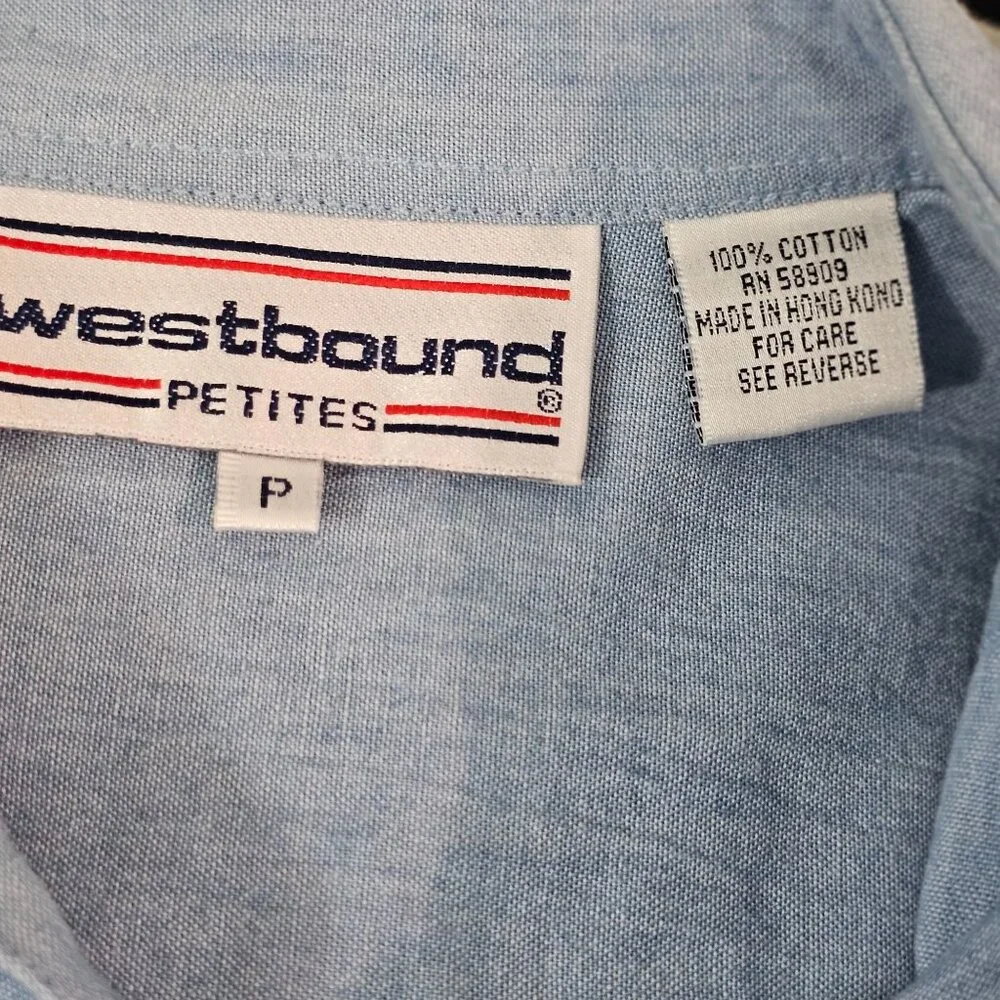 Womens Sz M/L P Blue Cotton Christmas Button Up Shirt Holidays Bells Festive - Picture 9 of 12